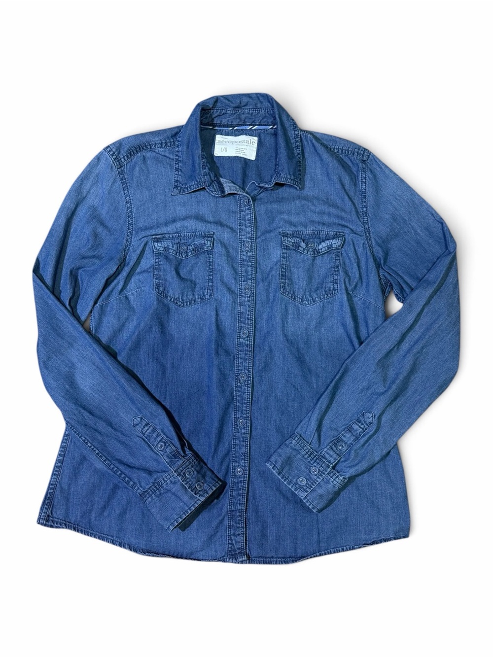 Aeropostale Chambray Denim Button Down Shirt Blue Jean Top Size Large